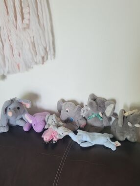 8pcs Vintage Elephant Plush Collection Lot